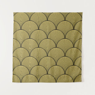 Seamless black and gold japanese art deco floral w tapestry