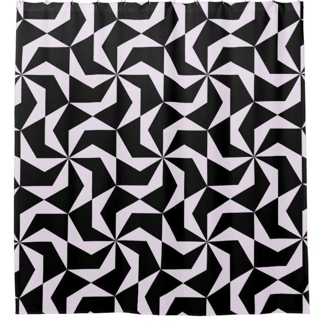 Seamless Black and Pink Abstract Geometric Hexagon Shower Curtain (Front)