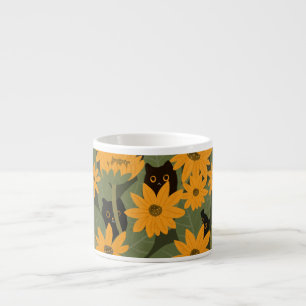 Seamless Black Cat and Sunflower Pattern Espresso Cup