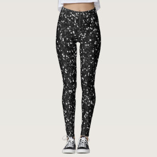 Seamless Black Glitter Sparkly Printed Halloween Leggings