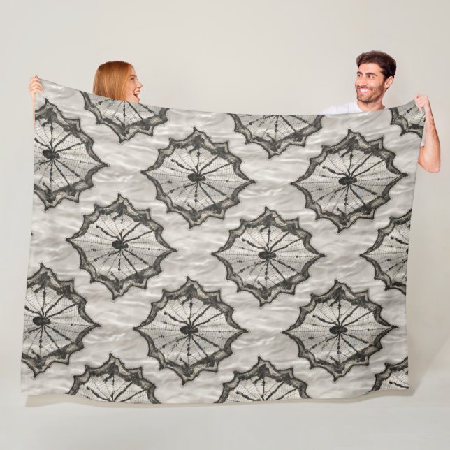 Seamless Black Lace Spider Web Pattern on White –  Fleece Blanket (In Situ)