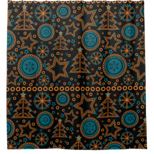 Seamless black Merry Christmas ornamental decor tr Shower Curtain