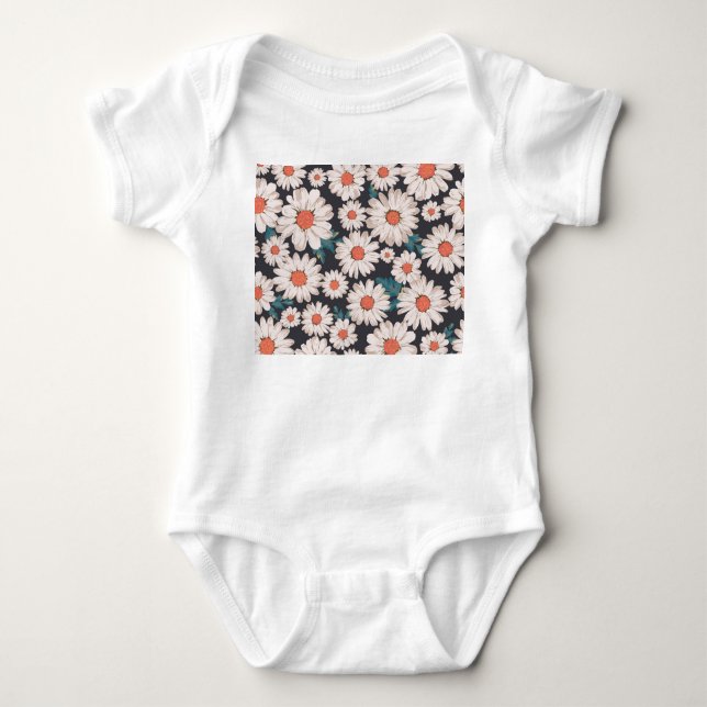 Seamless Blossom Daisy Flower Pattern Baby Bodysuit (Front)