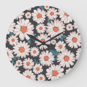 Seamless Blossom Daisy Flower Pattern Large Clock