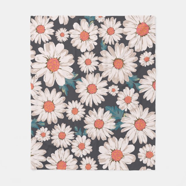 seamless blossom flower, daisy print pattern backg fleece blanket (Front)
