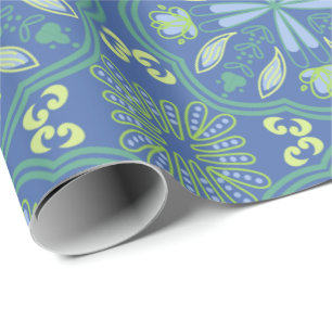Seamless blue and green floral pattern  wrapping paper