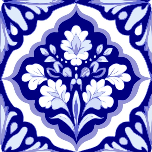 Seamless Blue and White Portuguese Azulejos Floral Tile (Single Tile)