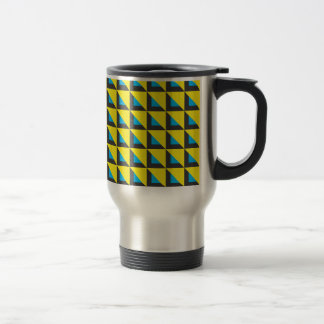seamless blue and yellow triangles on black travel mug