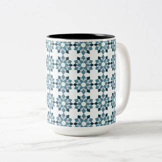 Seamless Blue Azulejos Floral Two-Tone Coffee Mug