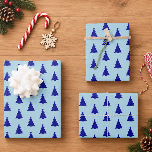 Seamless Blue Christmas Tree Wrapping Paper Sheet