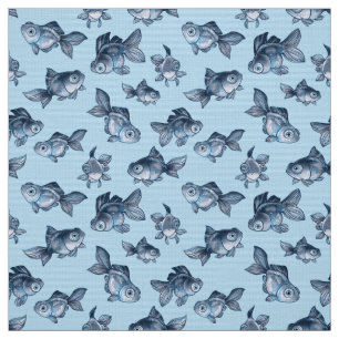 Seamless blue decorative pattern with fish fabric