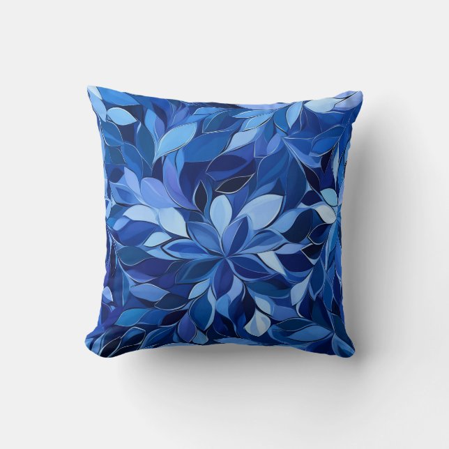Seamless Blue Floral Pattern Cushion (Front)
