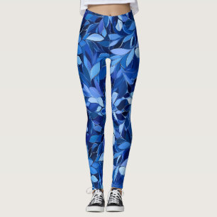 Seamless Blue Floral Pattern Leggings