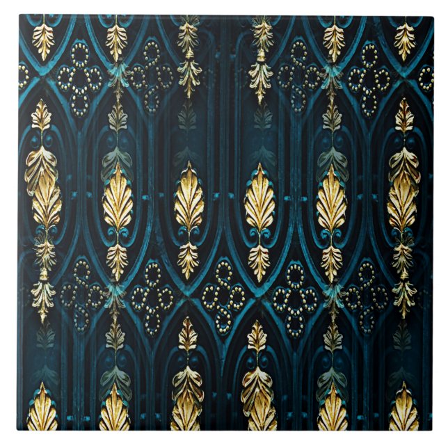 Seamless Blue Gold Ceramic Tile (Front)