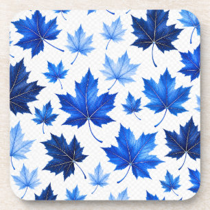 Seamless Blue Maple Leaves Pattern - High Resoluti Coaster