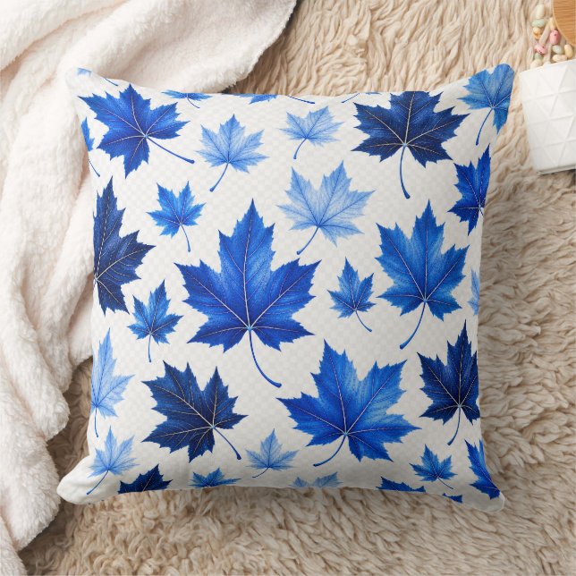 Seamless Blue Maple Leaves Pattern - High Resoluti Cushion (Blanket)