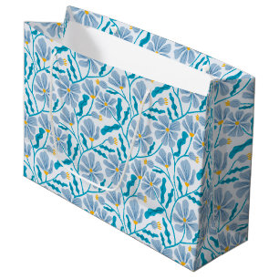 Seamless Blue Mid-Century Modern Floral Pattern Large Gift Bag