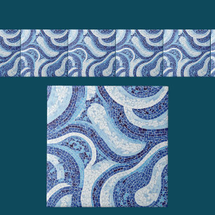 Seamless Blue Mosaic Wave Abstract Pattern Tile