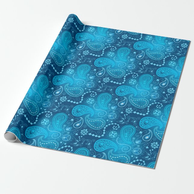 Seamless blue paisley pattern. Elegant style Wrapping Paper (Unrolled)