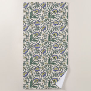 Seamless blue, yellow, and white floral pattern beach towel