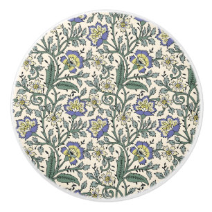 Seamless blue, yellow, and white floral pattern ceramic knob