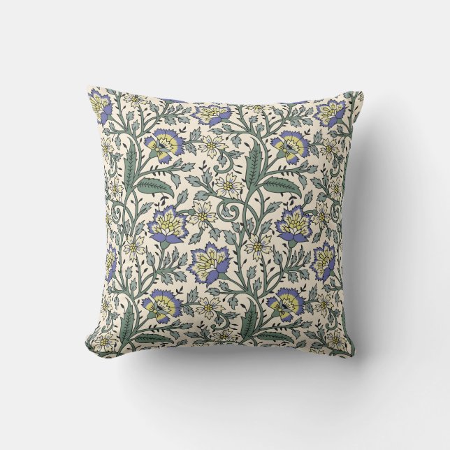 Seamless blue, yellow, and white floral pattern  cushion (Front)