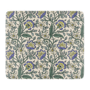Seamless blue, yellow, and white floral pattern cutting board