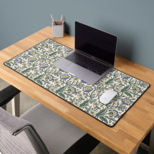 Seamless blue, yellow, and white floral pattern  desk mat