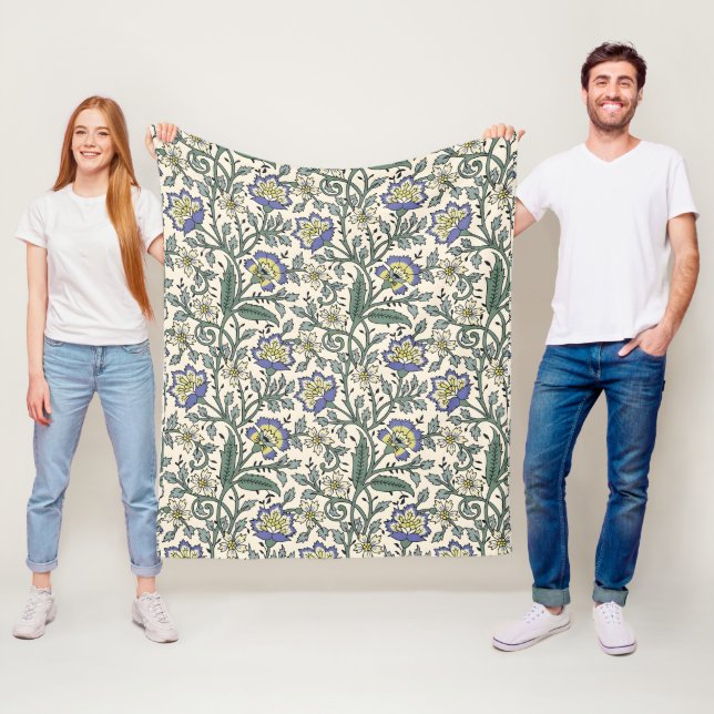 Seamless blue, yellow, and white floral pattern  fleece blanket (In Situ)