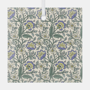 Seamless blue, yellow, and white floral pattern  glass tree decoration