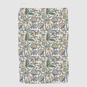 Seamless blue, yellow, and white floral pattern golf towel