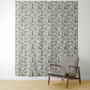 Seamless blue, yellow, and white floral pattern tapestry