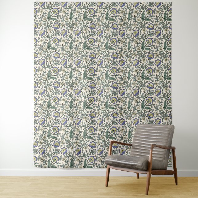 Seamless blue, yellow, and white floral pattern  tapestry (In Situ)