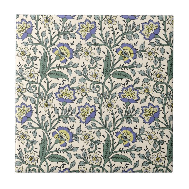 Seamless blue, yellow, and white floral pattern  tile (Front)