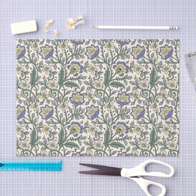 Seamless blue, yellow, and white floral pattern  tissue paper (Craft)