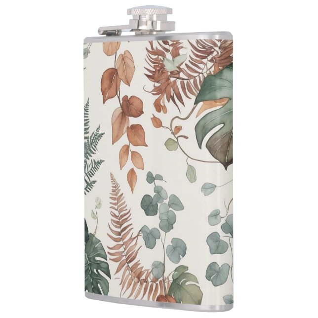 Seamless boho botanical pattern Flowers  Hip Flask (Left)