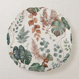 Seamless boho botanical pattern Flowers Round Cushion