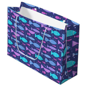 Seamless boho flat pattern with doodle fishes large gift bag