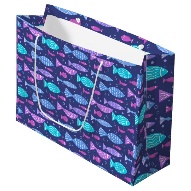 Seamless boho flat pattern with doodle fishes  large gift bag (Front Angled)