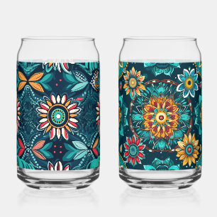 Seamless boho print colorful beer can glass