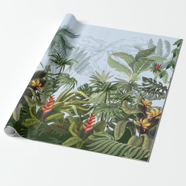 Seamless border with jungle trees and flowers. Vin Wrapping Paper (Unrolled)