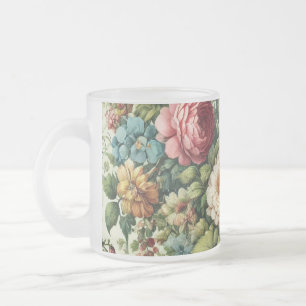 Seamless Botanical Floral Pattern Frosted Glass Coffee Mug