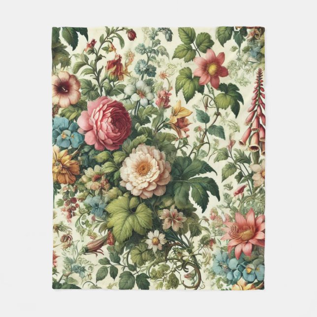 Seamless Botanical Floral Pattern Sherpa Blanket (Front)