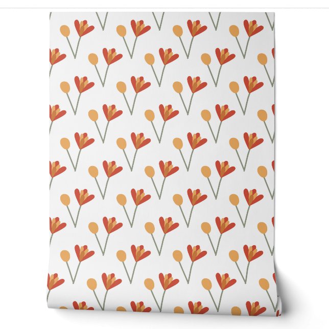 seamless botanical pattern with bright flowers on  wallpaper (Unrolling)