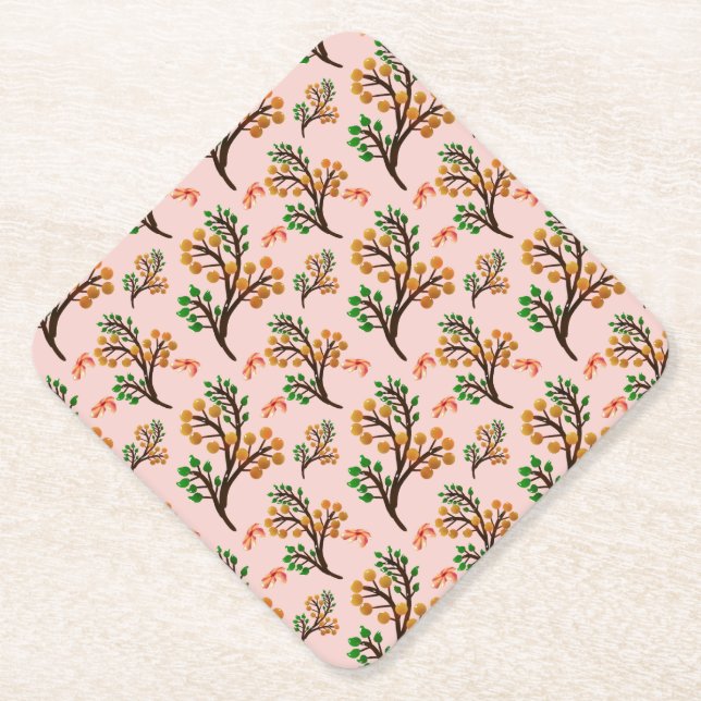 Seamless botanical pattern with cute fruit branch  paper coaster (Front)