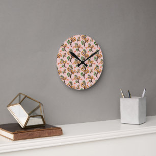 Seamless botanical pattern with cute fruit branch round clock
