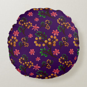 Seamless botanical pattern with cute fruit branch  round cushion