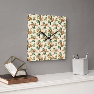 Seamless botanical pattern with cute fruit branch  square wall clock