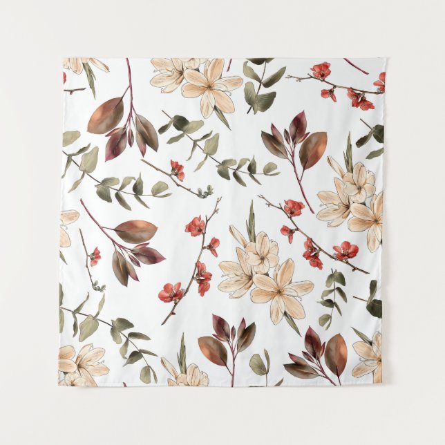 Seamless botanical pattern with white backgroundpa tapestry (Front)