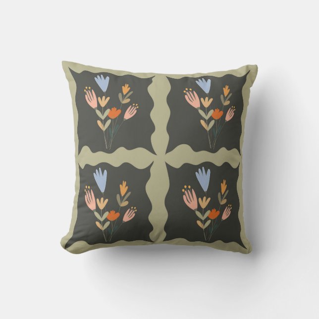 Seamless botanical vector pattern with flower bouq cushion (Front)